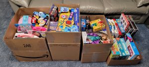 boxes of donated food